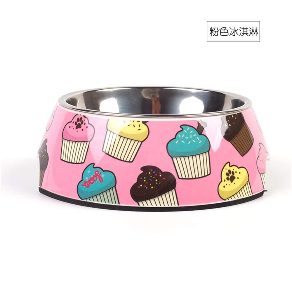 MYYXGS Cat bowl big dog cute bowl color cartoon stainless steel single bowl non-slip stainless steel cat bowl paint bucket pet 17.5 * 6.5cm