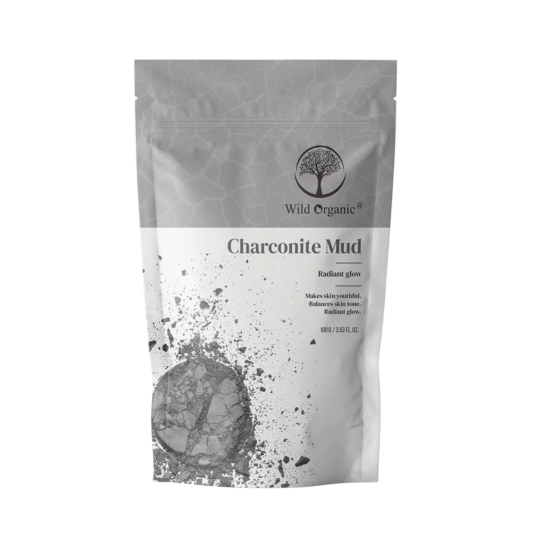 Wild Organic Charconite Mud Powder Radiant Glow Clay, Balances Skin Tone, Makes Skin Youthful, Soothes the skin. For Men & Women 100gm