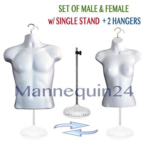 Male & Female Waist Long Mannequin Set + 2 Hangers + 1 Plastic Base White