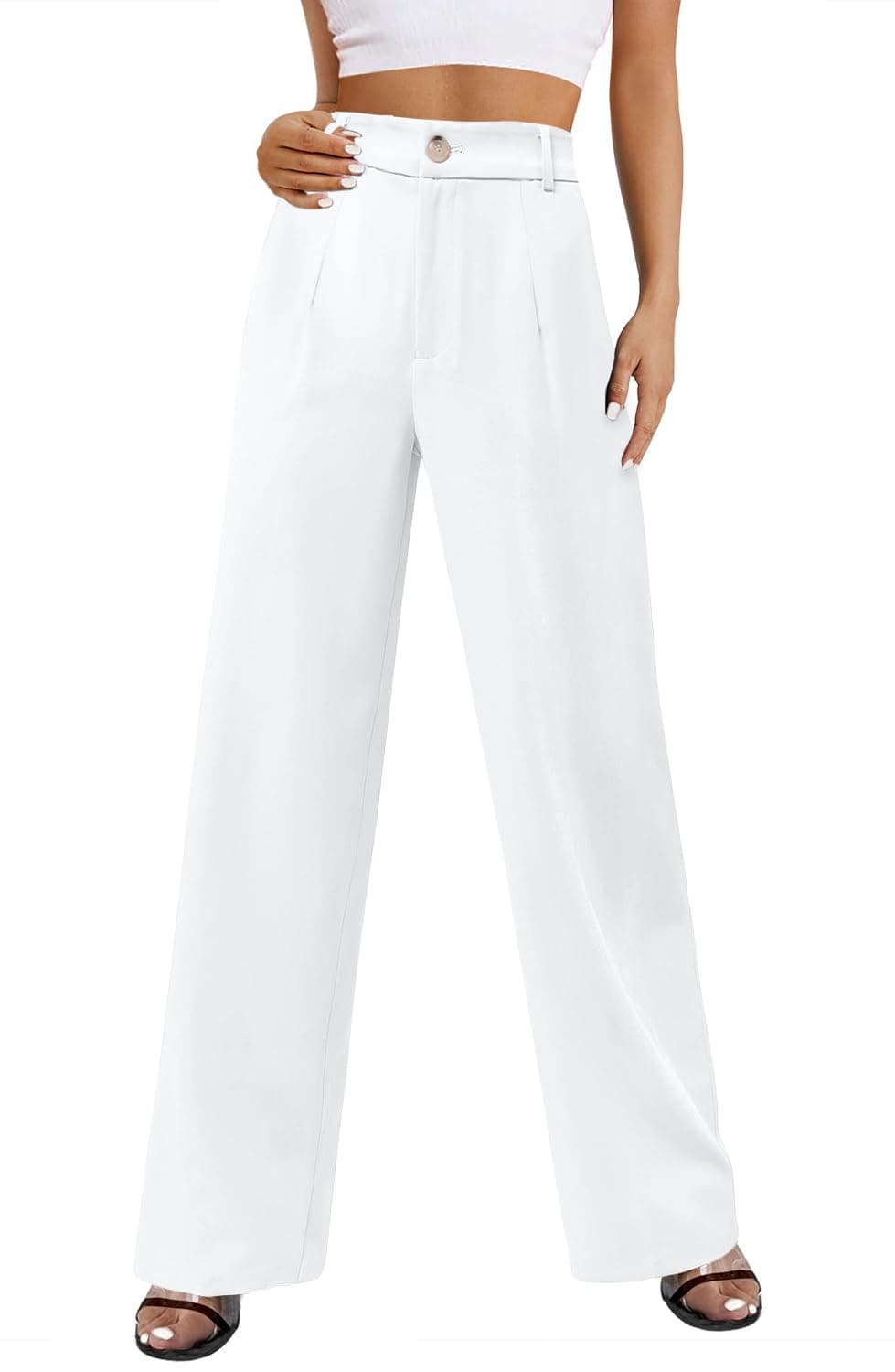 onlypuff Womens Wide Leg Pants High Waisted Slacks Straight Long Work Business Trousers with Pockets