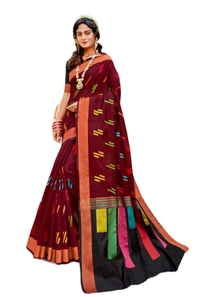 KISHAN ENTERPRISES Women's Solid Plain Cotton Silk Ready Pleated Saree With Blouse Piece Divya-Saree-$Parent