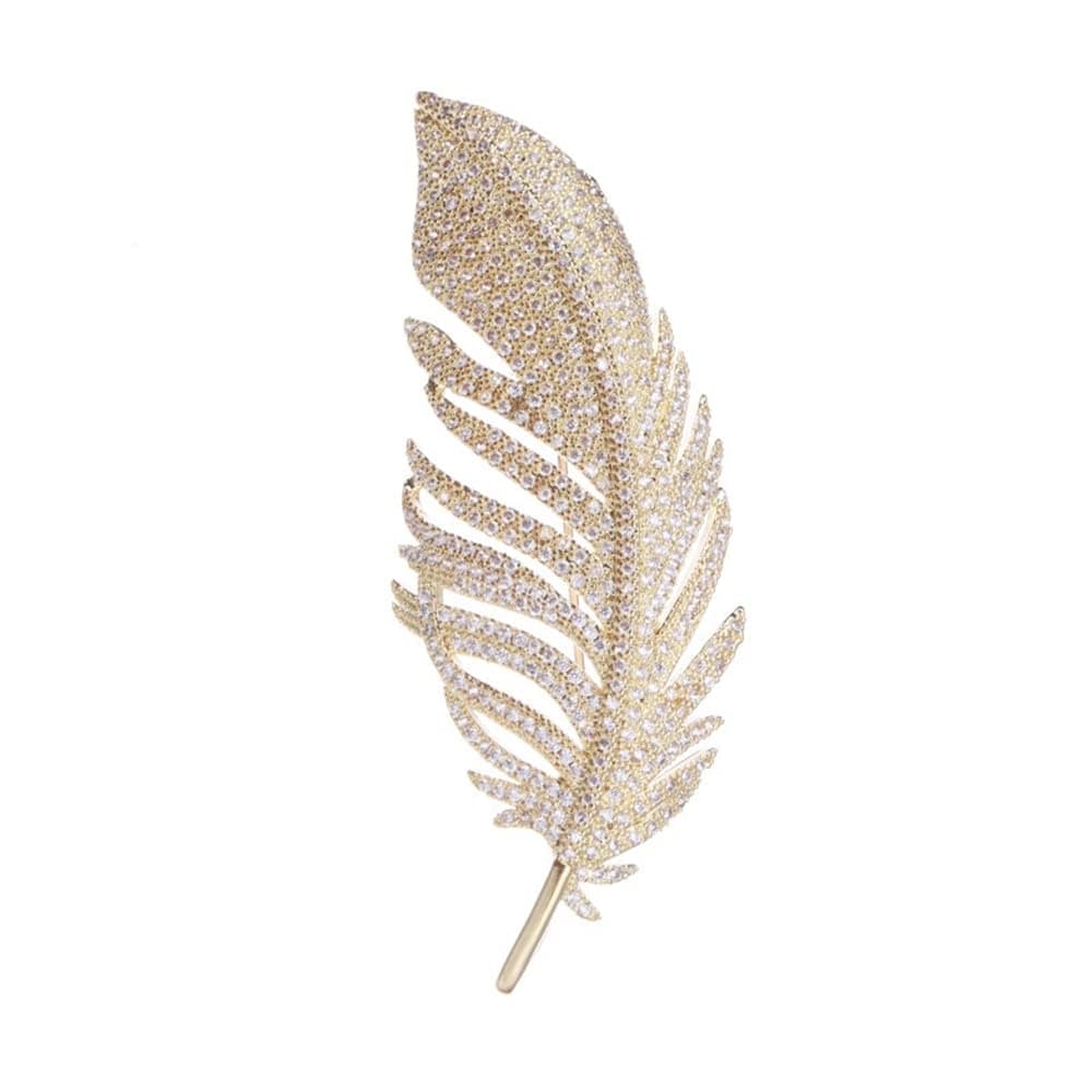 Gold Rhinestone Feather Brooch Pin for Women Men Fashion Crystal Delicate Leaf Brooch Lapel Pins Elegant Dress Accessories Jewelry Boutonniere Corsage for Hat Bag Suit Tie Wedding Birthday