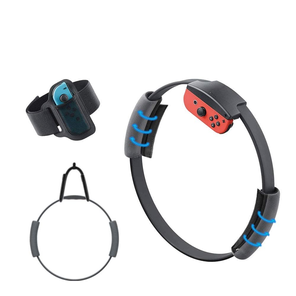 Joytorn Adjustable Elastic Leg Fixing Strap and Ring-Con Steering Wheel Non-Slip Grips Accessories Kits and 1 Wall Hook for Nintendo Switch Ring Fit Adventure