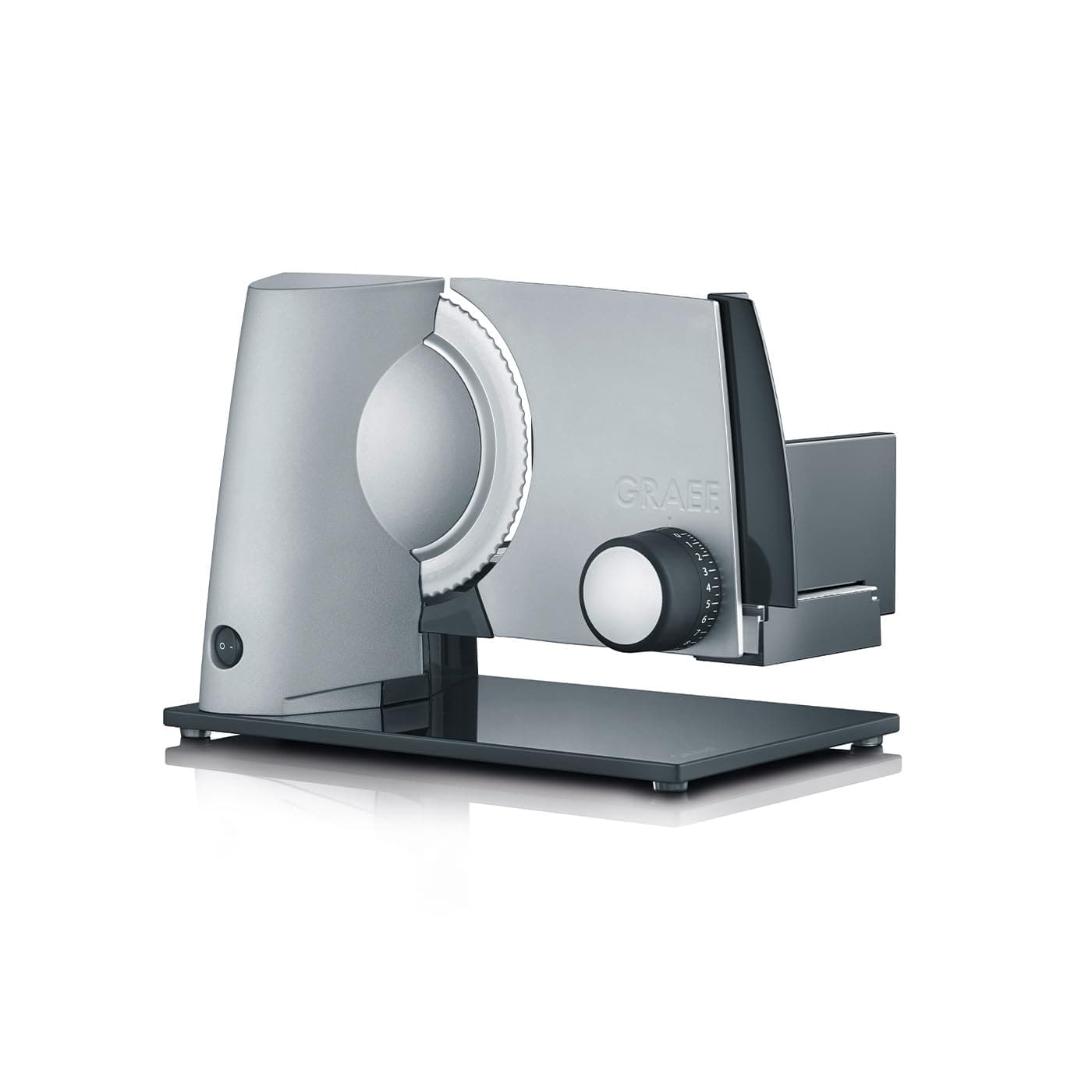 GRAEF SKS320 Multi-Purpose Food Cutter Silver, Metal housing, Serrated Blade Ø170 mm Stainless Steel, Compact Design, Glass Base, Continuous Function, Child Safety, Easy Cleaning