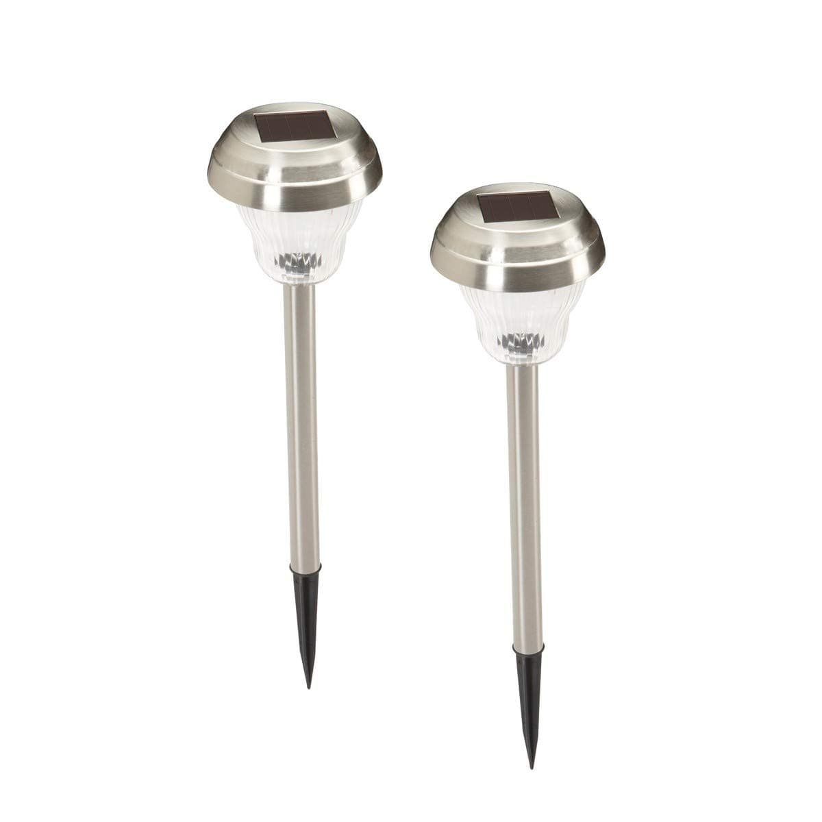 Solar Brushed Nickel LED Path Lights - 2 Piece