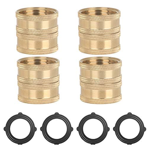 3/4 inch Brass Garden Water Hose Double Female Swivel Connector Adapter Set, Coupling Female Hose Thread Case with 4 Extra Washers, 4 Pack