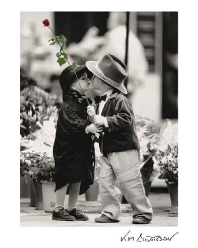 Kim Anderson The First Kiss (Kids First Kiss Tender Moments) Photography Poster Print 9x12