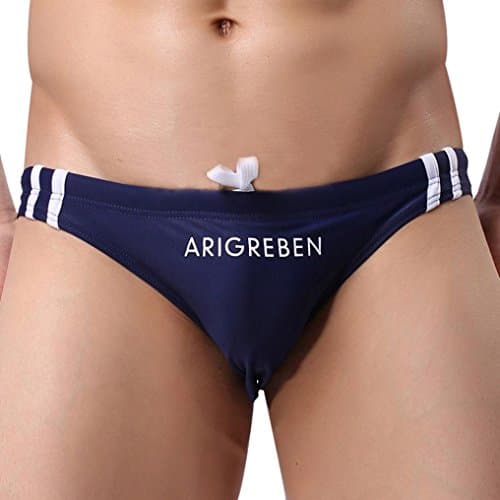Men Arigreben Swimwear Tie Rope Swimwear Underwear Skinny Solid Boxer Brief (XL, Navy)
