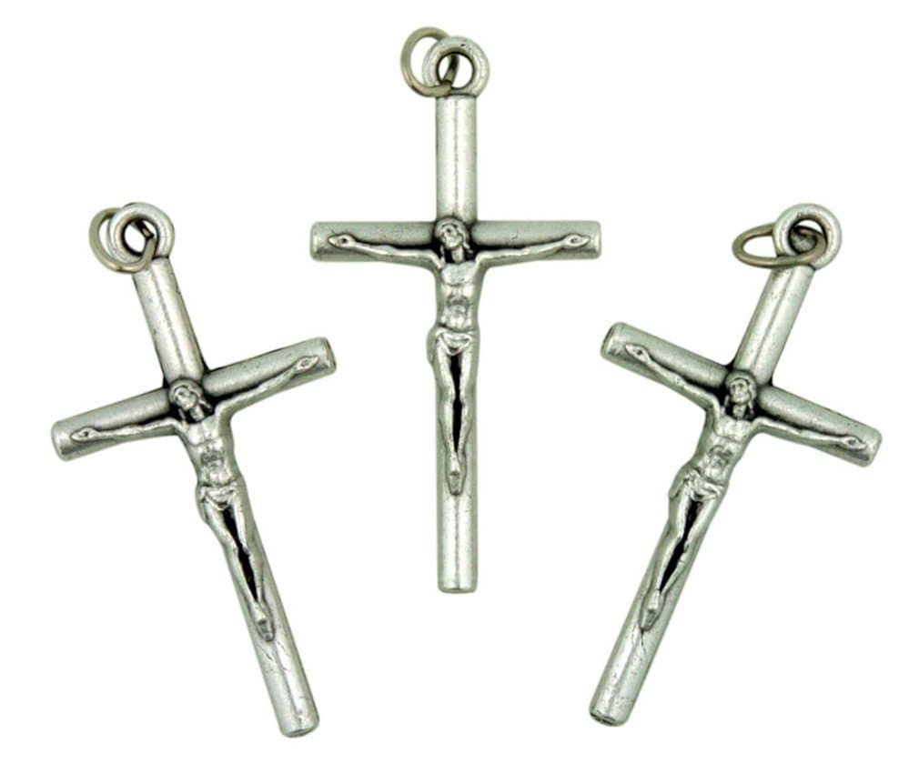 Lot of 3 Silver Tone Crucifix 1 1/2 Inch Bar Cross Pendant for RosaryQ