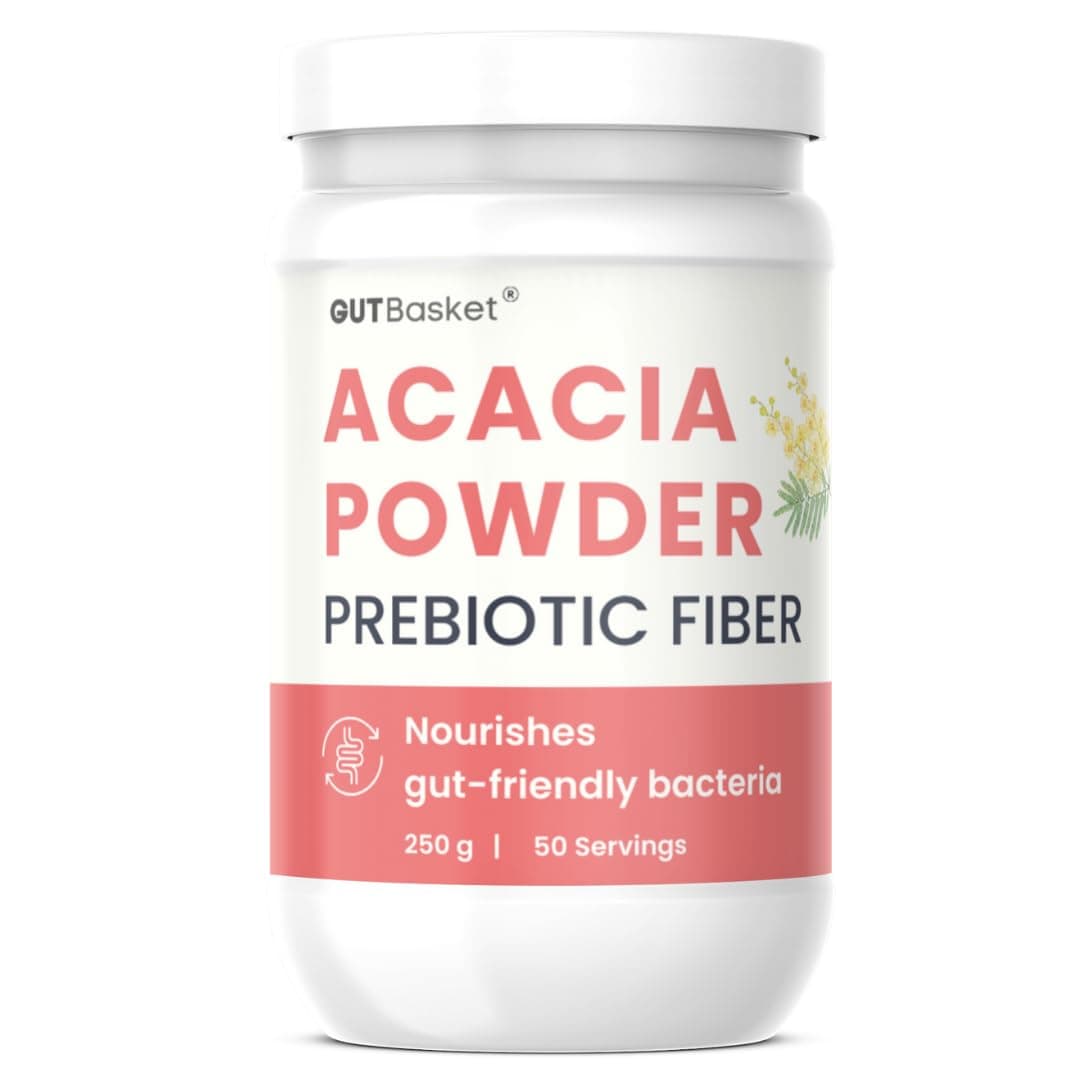 Gutbasket Acacia Powder Prebiotic (250g) - Prebiotic Fiber Supplement for Digestive Health & Gut Wellness - Vegan, Gluten-Free, Non-GMO - Nourishes Gut Microbiome, Easy on Your Gut