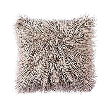 OJIA Deluxe Home Decorative Super Soft Plush Mongolian Throw Pillow Cover Cushion Case (20 x 20 Inch, Light Coffee)