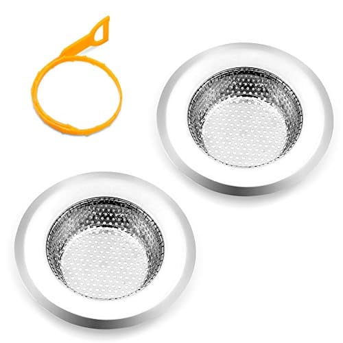 2 Pieces Kitchen Sink Drain Strainers Stainless Steel | Large Wide Rim 4.3" Diameter | Great for 2.6-4.2" Kitchen Sink Hole | Bonus 1 Drain Snake Clog Remover Included