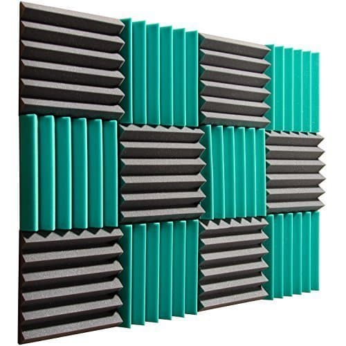 Teal/Charcoal - 12"x12"x2" Acoustic Wedge Foam Absorption Soundproofing Tiles - 12 Pack