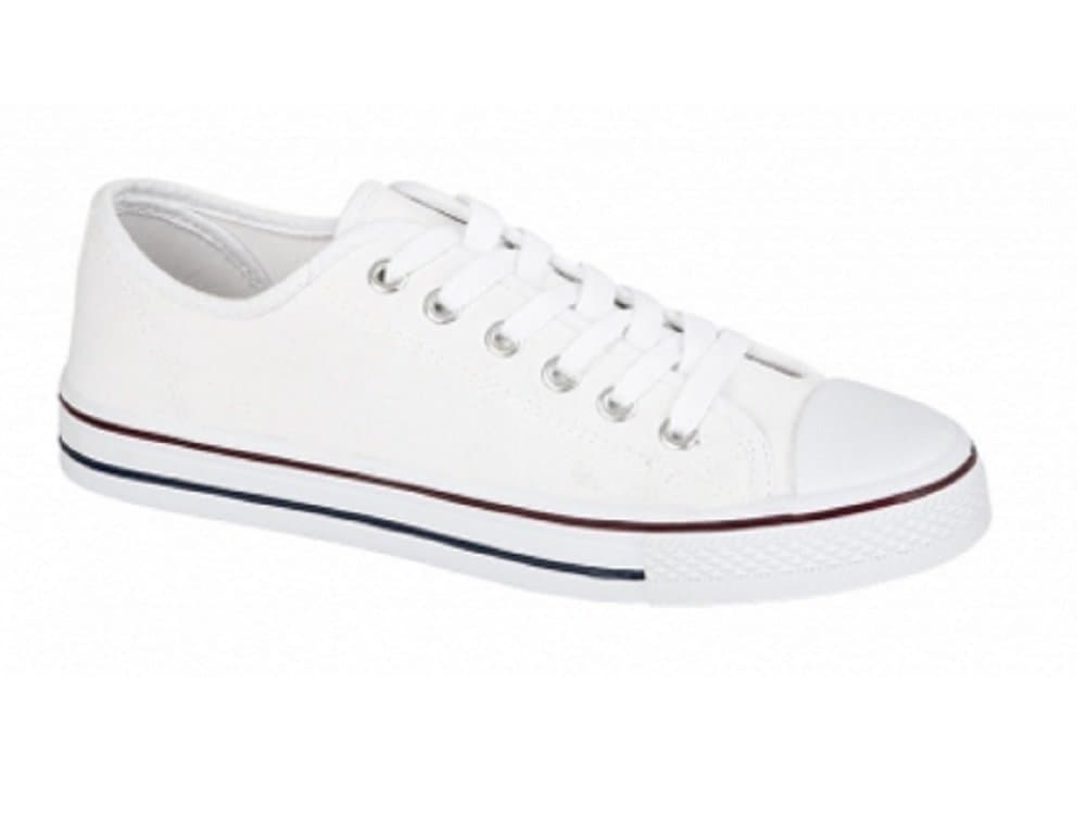 LADIES WOMENS GIRLS CANVAS LACE UP PLIMSOLL FLAT GYM SHOES SNEAKERS TRAINER PUMPS SIZE (UK 4 / EU 37, White)
