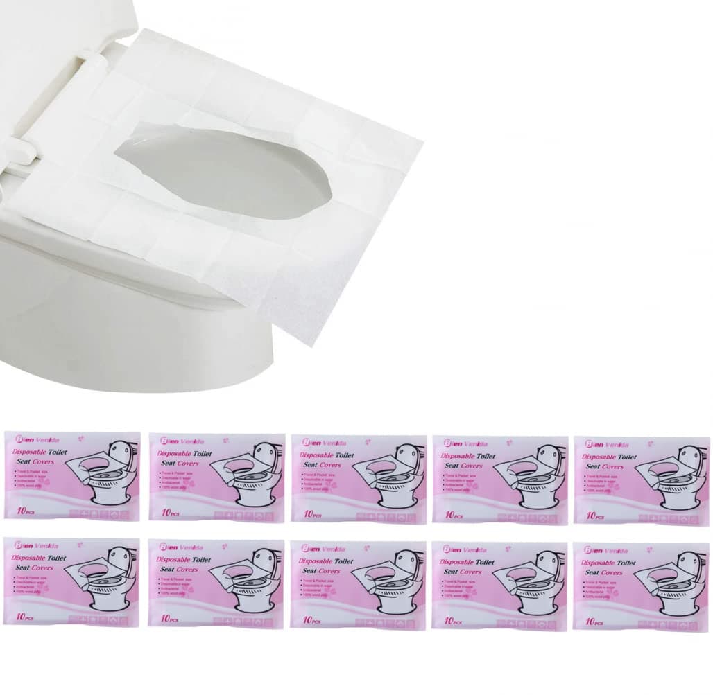 Goodern Disposable Toilet Seat Cover,10 Travel Packs (100 Covers), Flushable Paper Toilet Seat Covers,Biodegrable Travel Toilet Seats,Travel Accessories,Pocket Size for Adults and Kids