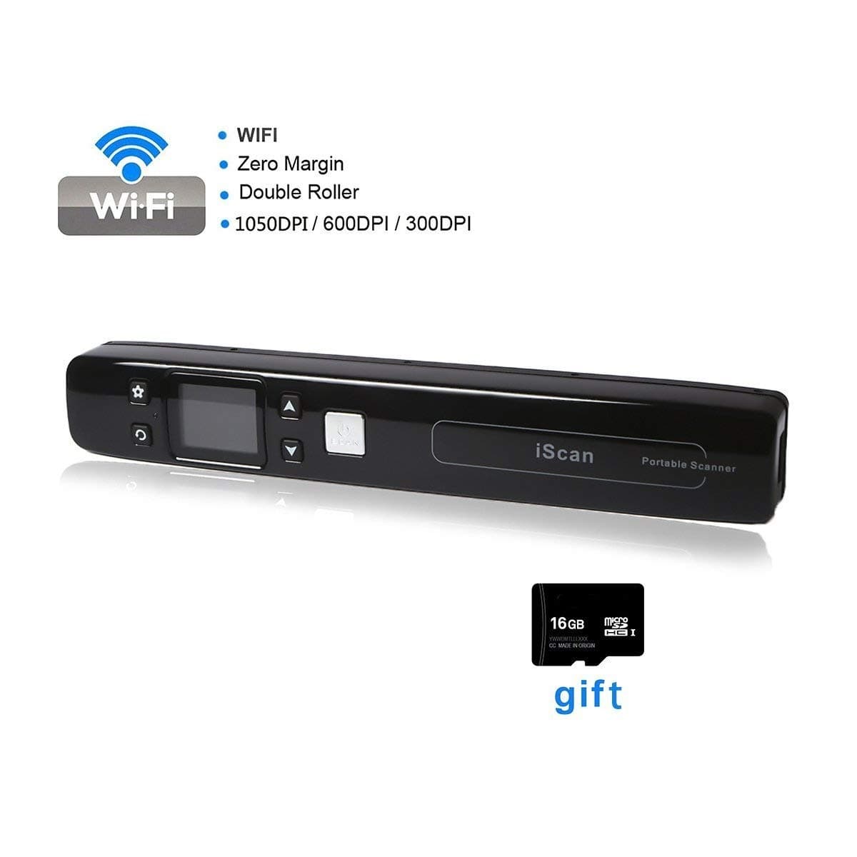 FLAGPOWER WiFi Portable Document & Image Scanner Magic Wand Built in WiFi Function with High Resolution(1050 dpi), Handheld Wireless Scanner Include 16G Micro SD Card,Buildt-in Battery (Black)