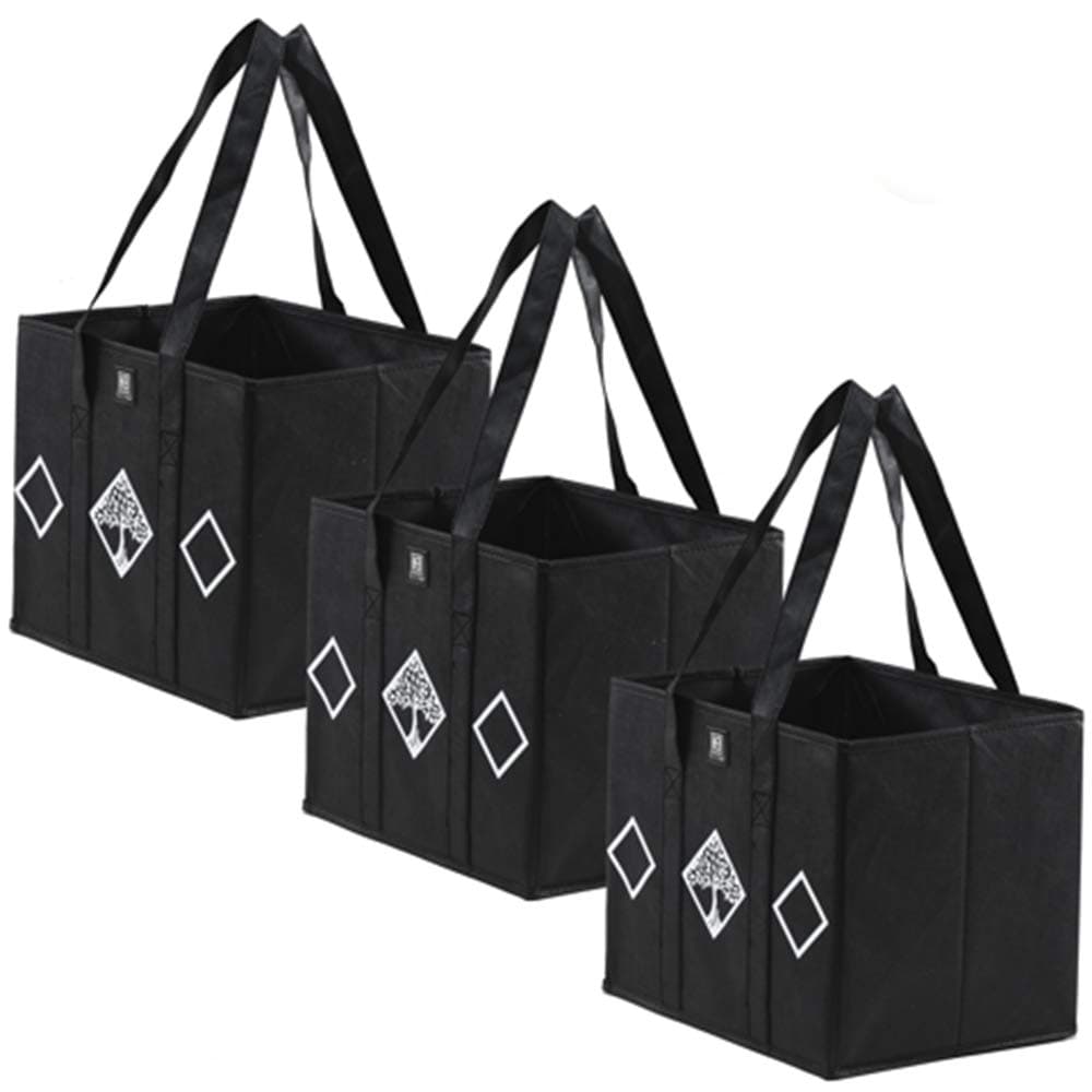 Reusable Grocery Bags by Eliza Huntley – Roomy Shopping Bags – Set of 3 - 13” X 11” X 10” - Sturdy – Stand by Themselves – Heavy Duty Fabric-Reinforced, Removable Bottom - Collapsible – Charcoal Gray