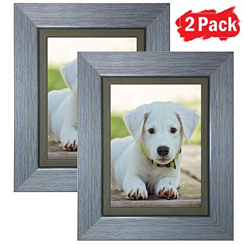 DY Frame 6x8 Picture Frame Retro Blue Rustic Home or Office Decor | Vertical or Horizontal Tabletop Stand or Wall Mounting | Baby, Pet, or Family Photos, Diploma