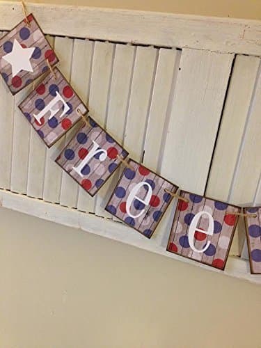 Patriotic Freedom Sign Banner Garland Bunting Red White and Blue Polka Dots Stars Primitive Barn Siding Cards Distressed Americana