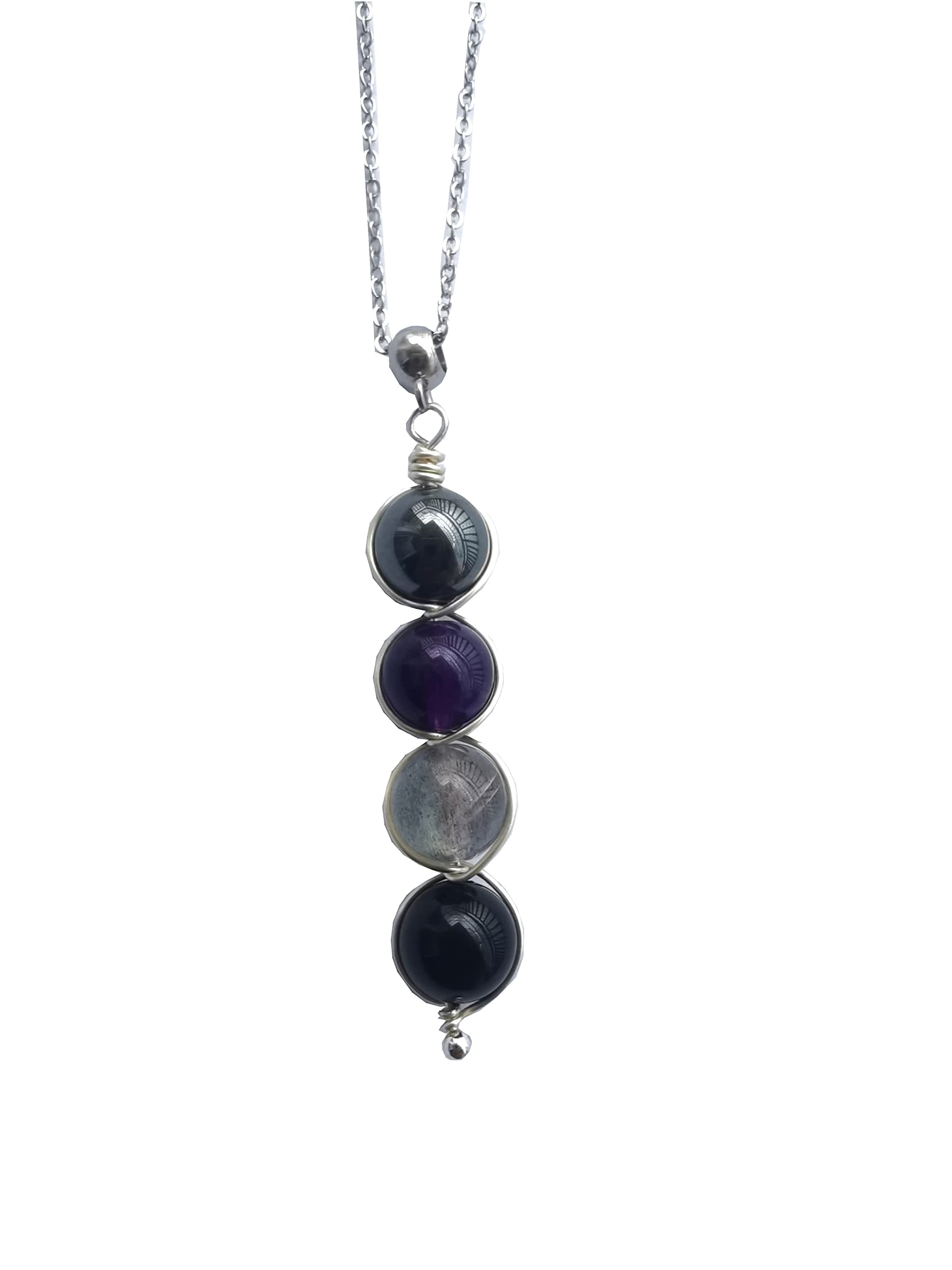 (Silvertone) Negative energy protection crystal necklace,Empath protection necklace,Hematite, Amethyst, Labradorite, Black tourmaline