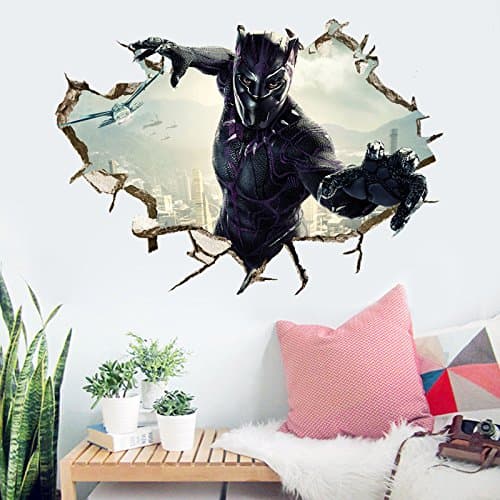 Black Panther Wall Decal Cartoon 3D Marvel Wall Stickers Avengers Cartoon for Kids Bedroom Wall Decor 50×70 cm, PVC, Removable…