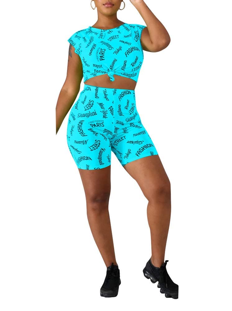 OLUOLIN Womens Letter Print 2 Piece Outfits Sleeveless T Shirt Top Bodycon Shorts Pants Set Jumpsuits