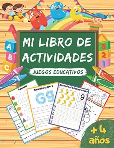 Mi libro de actividades juegos educativos +4 años: libro de ejercicios y juegos en casa para niños - Aprenda alfabetos, números, formas, líneas, ... de vacaciones Gran formato, 120 páginas.
