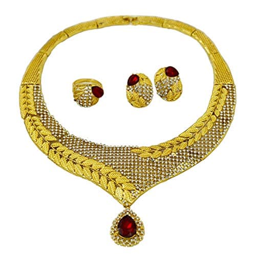 Gold Jewelry Set Dubai African Jewelry Sets for Women 24 K Hollow Golden Luxury Necklace Earrings Bracelet Ring Set for Lady Wife Mother