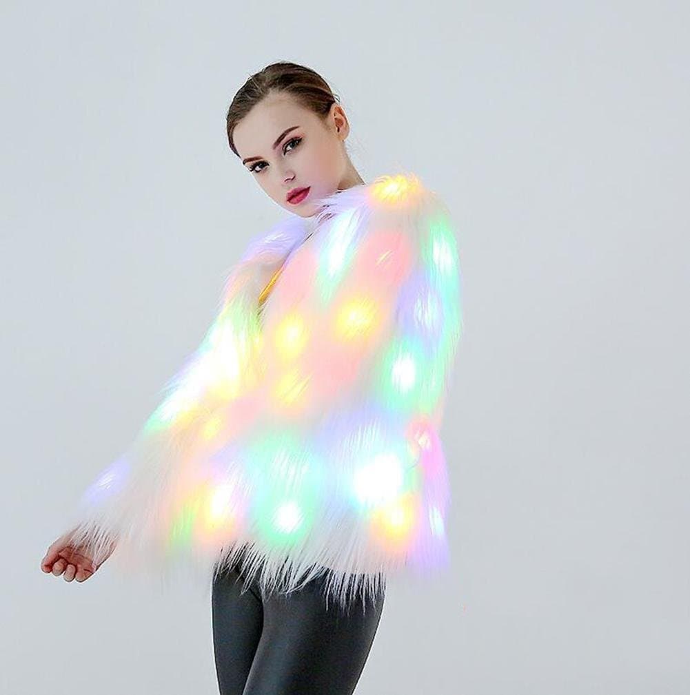 LED Light Up Women Outwear Jacket Flash Multicolour Coat Long Sleeve Winter Warm Use 6*AA Batteries , XXXL