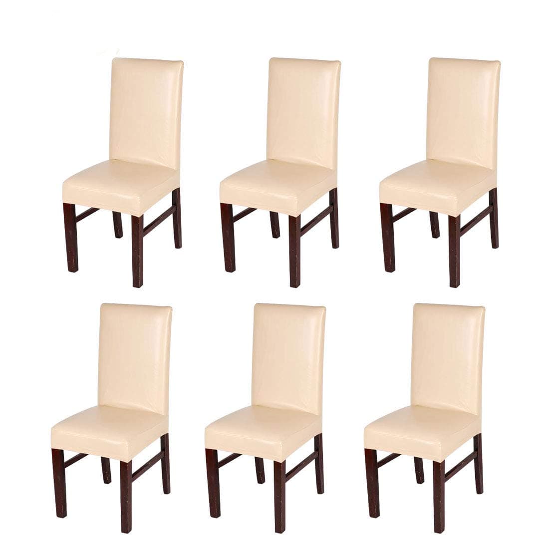 Levoberg 6-Piece Chair Cover Waterproof PU Leather Dining Room Chair Cover Protector Champagne