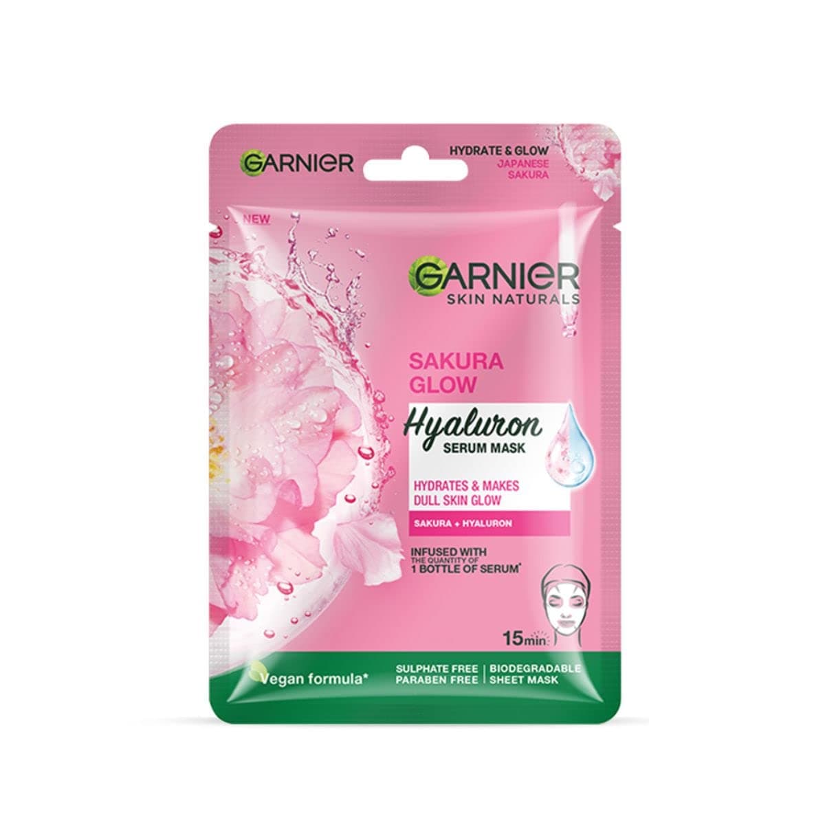 Garnier Skin Naturals, Green Tea, Face Serum Sheet Mask (Pink), 32g (Skaura White)