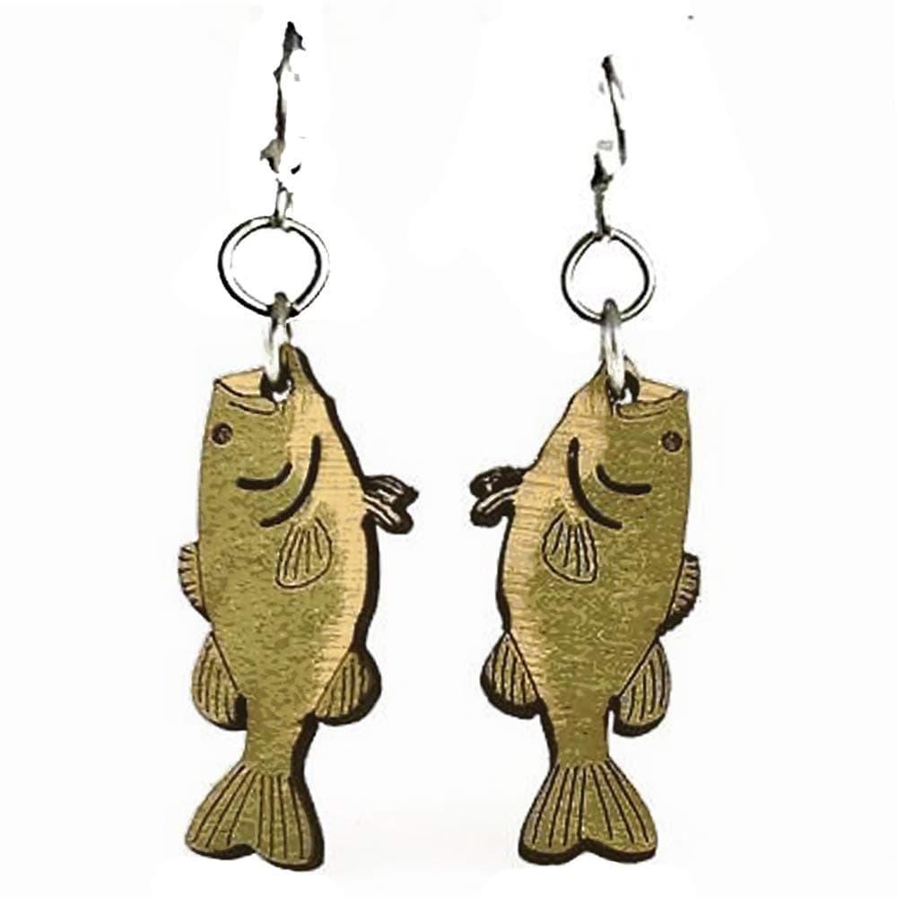 Green Tree Jewelry Bass Fish Fishing Wood Wooden Laser Cut Earrings #1188, Wood