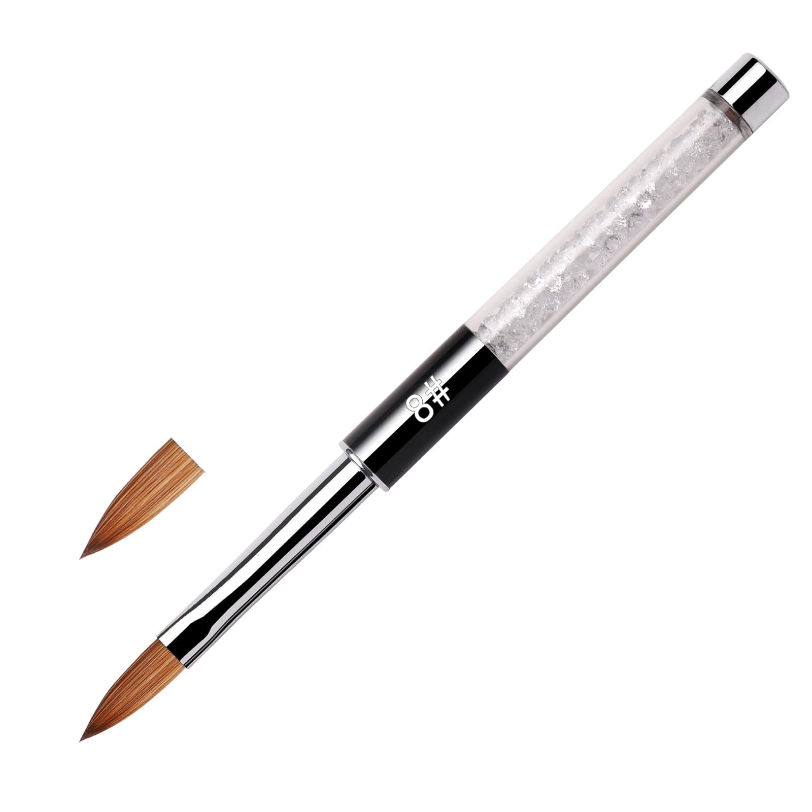NMKL Oval Kolinsky Sable Hair Acrylic Nail Brush Clear Rhinestones Handle Nail Art Tool (Size 8)