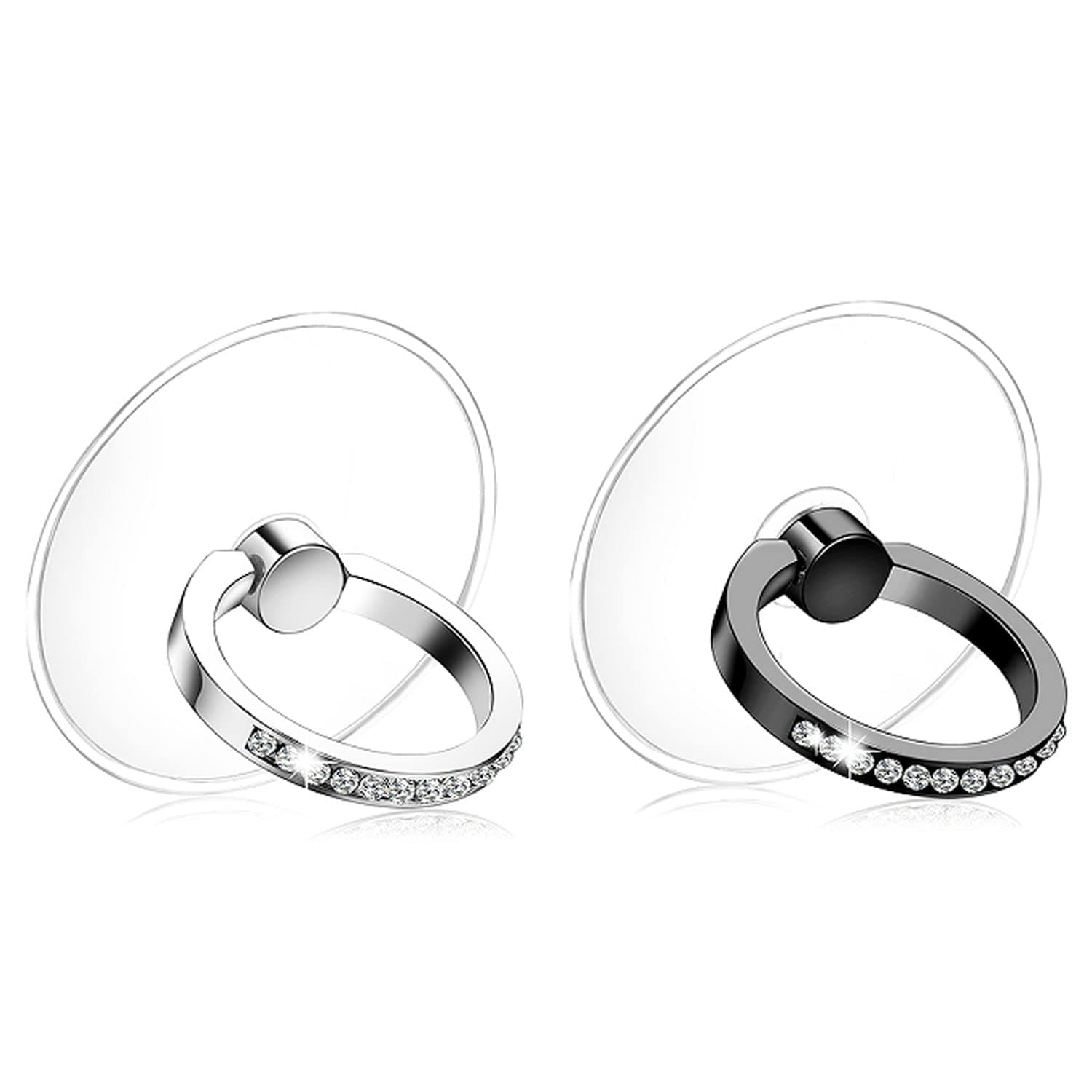 Cell Phone Ring Holder Stand 2 Packs, Glitter Diamond Mobile Phone Loop 360 Adjustable Cell Phone Finger Grip Ring Ring Stand for All Smartphones, iPhone, Phone Case - (Silver and Black)