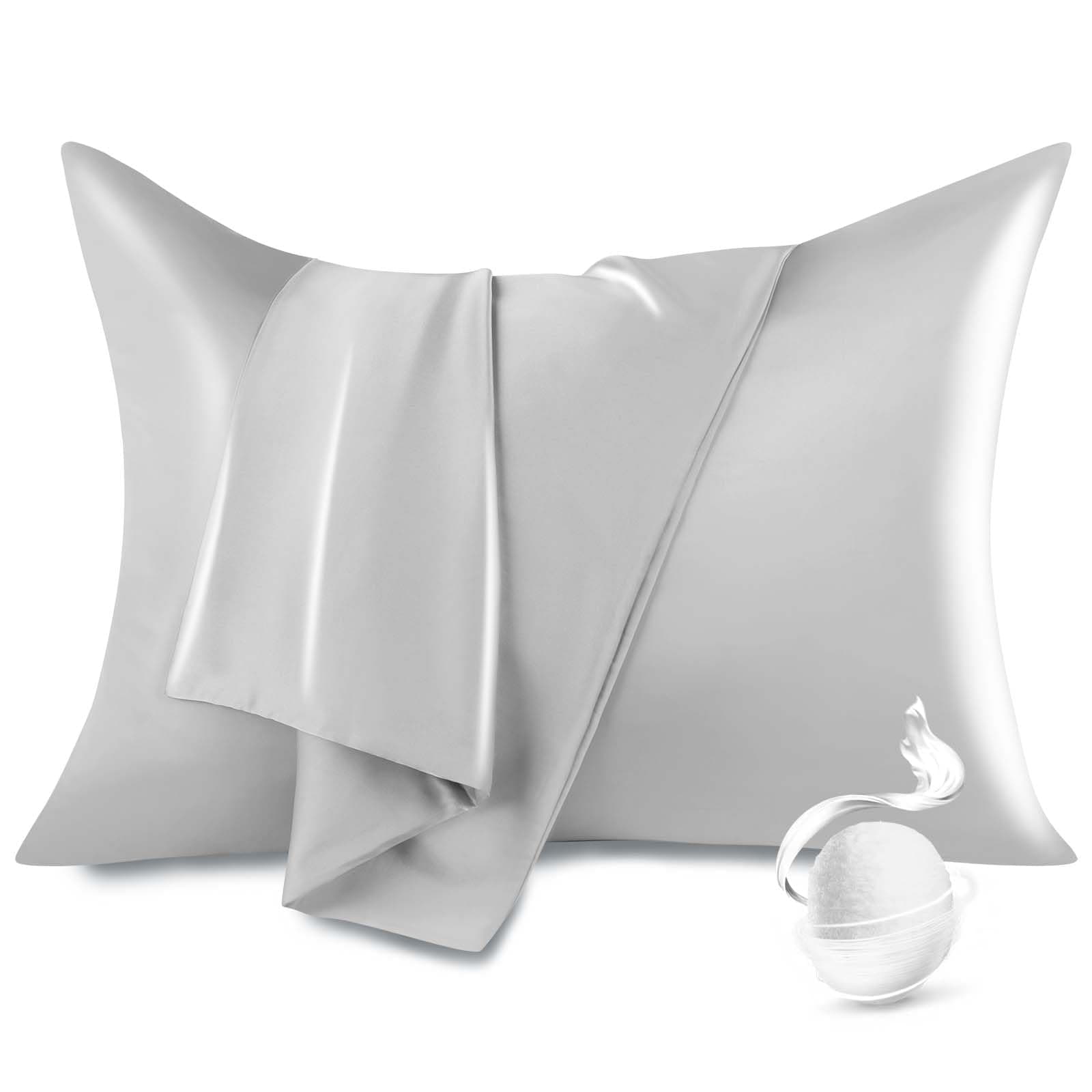 100% Pure Mulberry Silk Pillowcase for Hair and Skin, Standard Size 20”*26” Cooling Silk Pillow Case by Zipper Closure, Smooth Dual Sides Bed Silk Pillow Cover for Women.(Light Gray, Standard-1 Pcs)