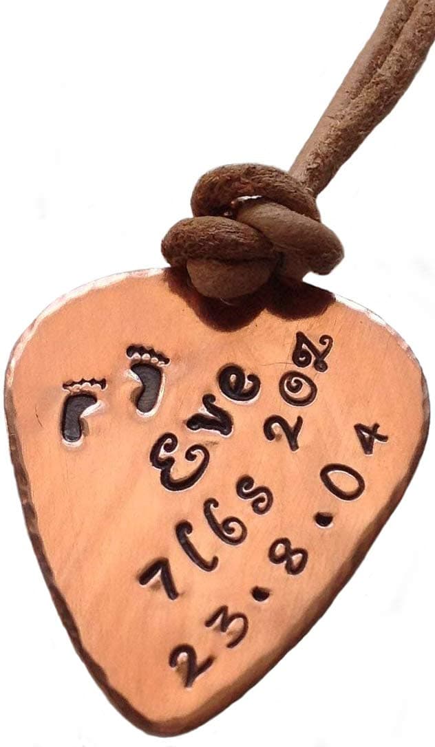 'Baby Name & Birth Date' Personalised Copper Hand Stamped Guitar Plectrum/Pick
