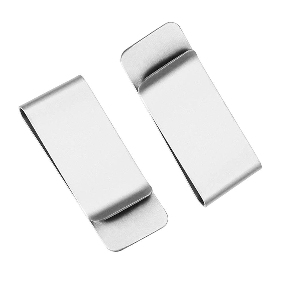 Pack of 2 Stainless Steel Metal Slim Money Clips Bill Cash Holder for Men and Women (Silver)