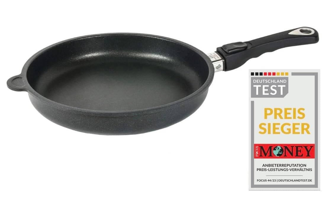 AMT Gastroguss Lotan® AMZN-I-528-Z20B Frying Pan 28 cm Diameter 5 cm High Removable Handle Suitable for Induction Cookers Non-Stick Coating Cast Aluminium