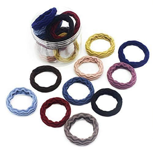 Nicheo 20 Pcs 10 Color Thickened Seamless Cotton Hair Ties Elastics Bands, No Crease Elastic Scrunchies Ponytail Holder for Women or Girls Hair Accessories (Wavy)