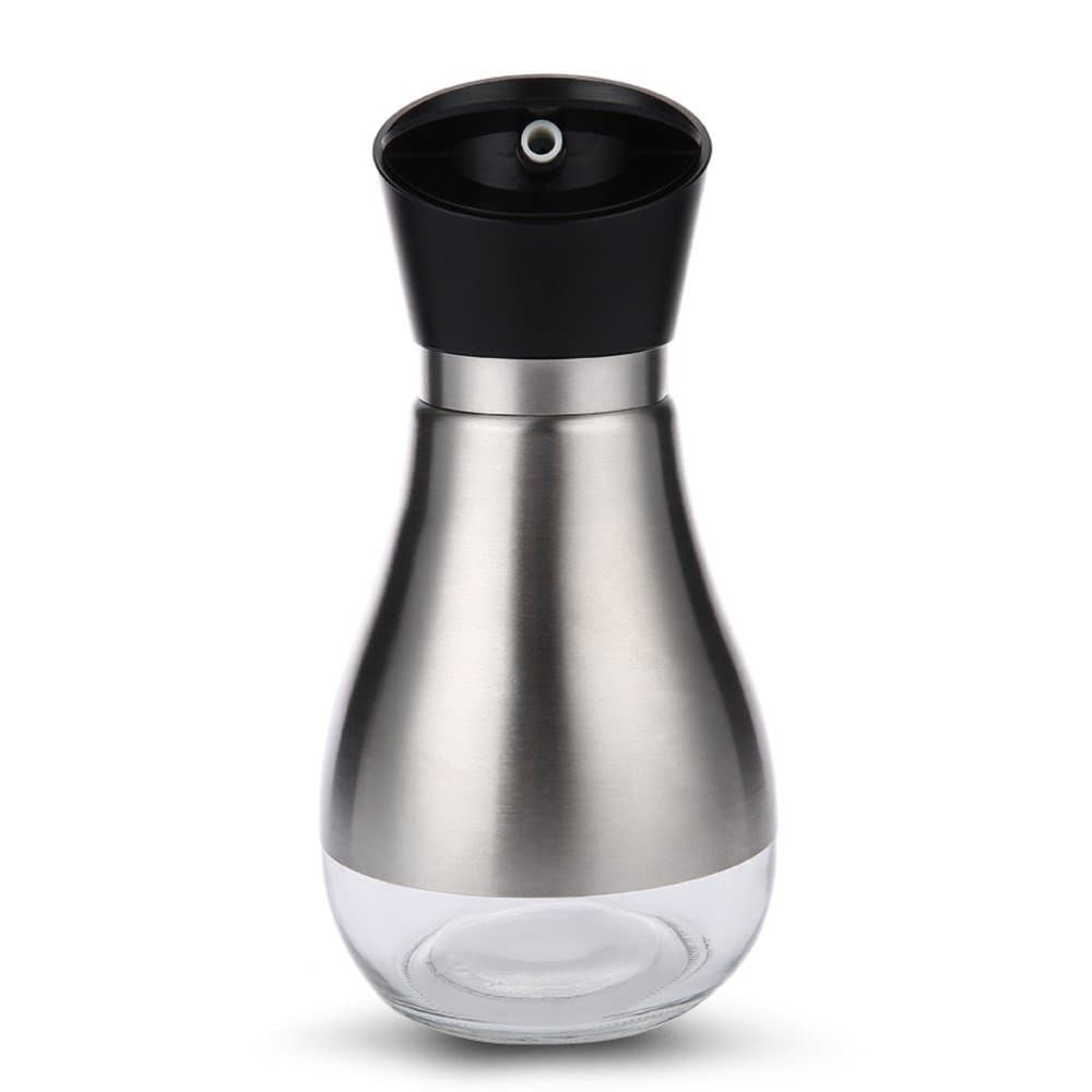 Jianle 400ml Stainless Steel Glass Oiler Leak-Proof Oil Honey Soy Sauce Vinegar Dispenser Bottle (Black)