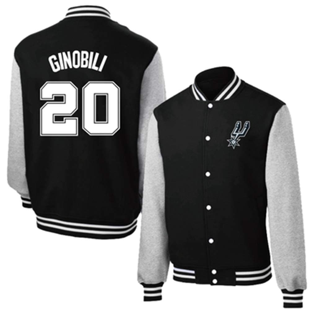 HSLBQFQ Sports Jacket San Antonio Spurs 20# Manu Ginóbili Jersey Basketball Cardigan Jacket Baseball Men's Jacket Teen Sweatshirt Fashion Long Sleeve Top,XL