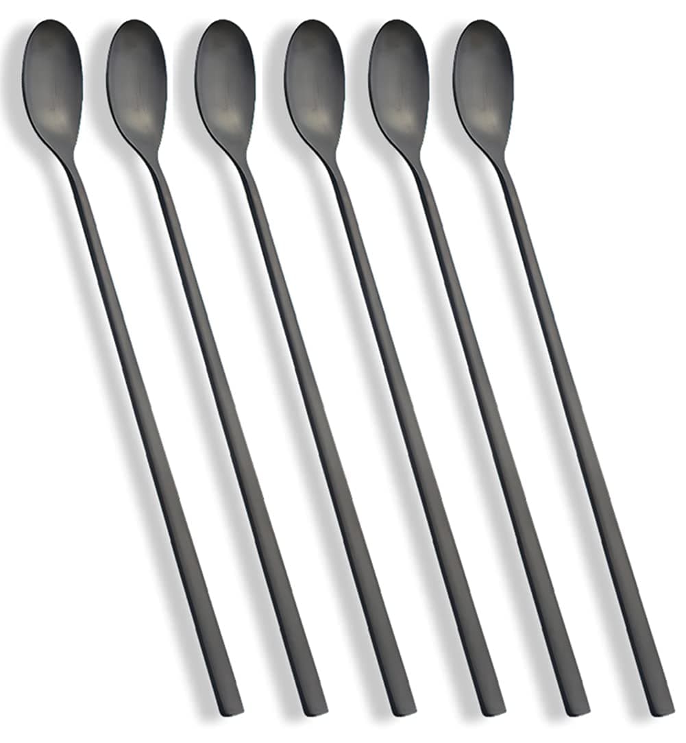 Long Handle Spoon, Matte Black Coffee Stirrers, 9-inch Ice Tea Spoon, AOOSY Premium 18/10 Stainless Steel Iced Teaspoon Coffee Spoons for Milks Tea Mixing Cocktail Stirring Coffee, Set of 6