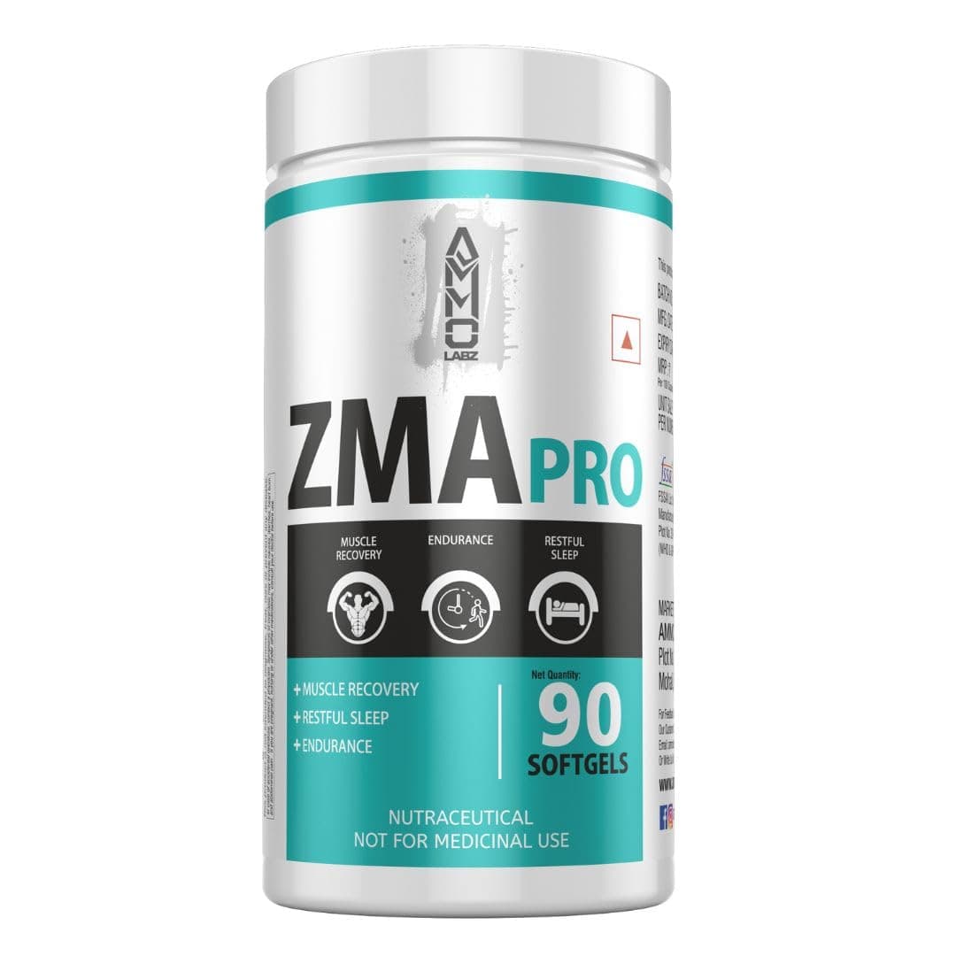 AmmoLabz ZMA Pro (Zinc Magnesium Aspartate & Vitamin B6) Supplements for men & women | Muscle recovery supplements | Promotes restful sleep, endurance, helps boost immunity and strength | 60 softgels