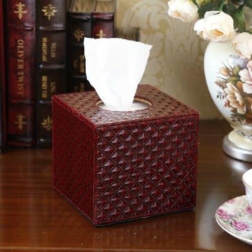 Yitao Deal Euro PU Leather lovely creative Red Diamond pattern Squared tissue box holder For House&Car
