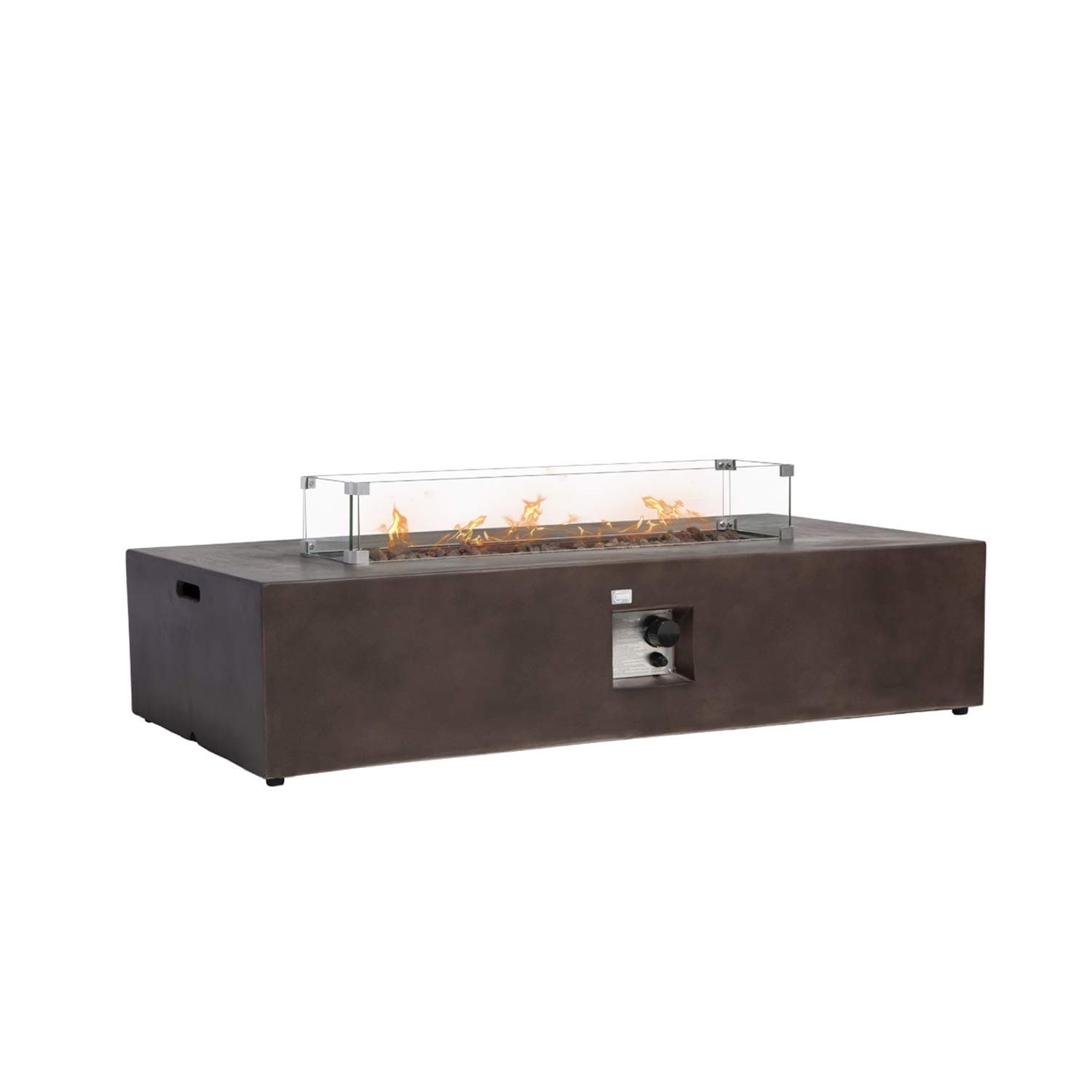 COSIEST Outdoor Propane Fire Pit Table 56" x 28" Rectangle Bronze Compact Concrete-Like Finish, Certified, 50,000 BTU,Wind Guard, Tank Outside, Free Lava Rocks, Fits 20lb Tank Outside, Raincover