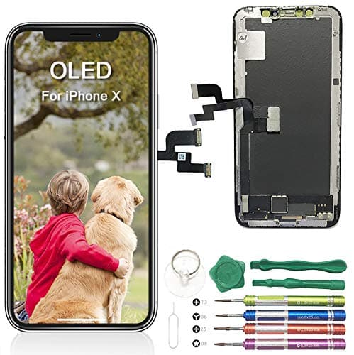 iPhone X Screen Replacement 5.8" inch LCD OLED Pre-Installed Small Part Ear Mesh Camera & Sensor Holder Touch Screen Digitizer Full Assembly Kit with Repair Tools (iPhone X Soft OLED)