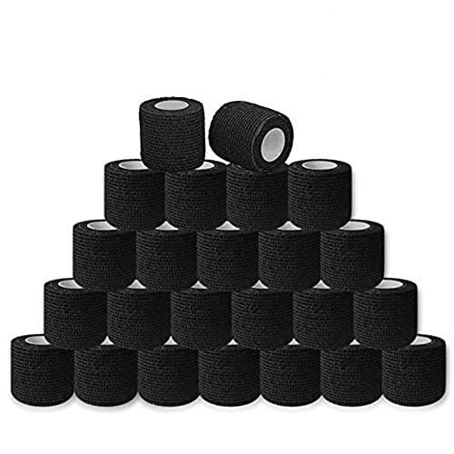 Tattoo Grip Cover Wrap, CINRA 24pcs 2" x 5 Black Disposable Cohesive Tattoo Grip Cover Wrap Self-Adhesive Bandages Handle Grip Tube for Tattoo Machine Grip Accessories Sports Tape