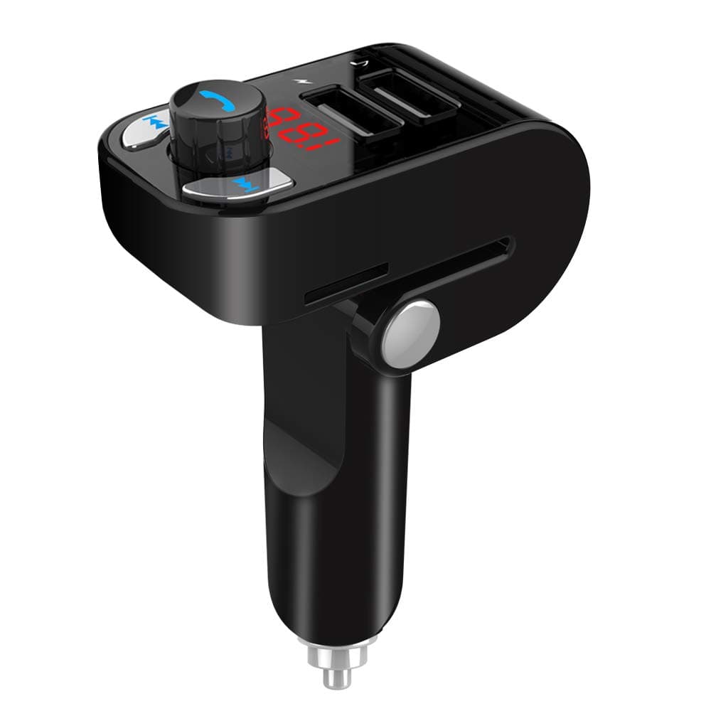 [135°Foldable] Esuper Bluetooth 4.2 FM Transmitter Wireless Car Radio Audio Adapter MP3 Player Handsfree Car Kit with 5V/3.1A Dual USB Charge Ports, Play 64GB TF Card/U-Disk, Display Battery Voltage