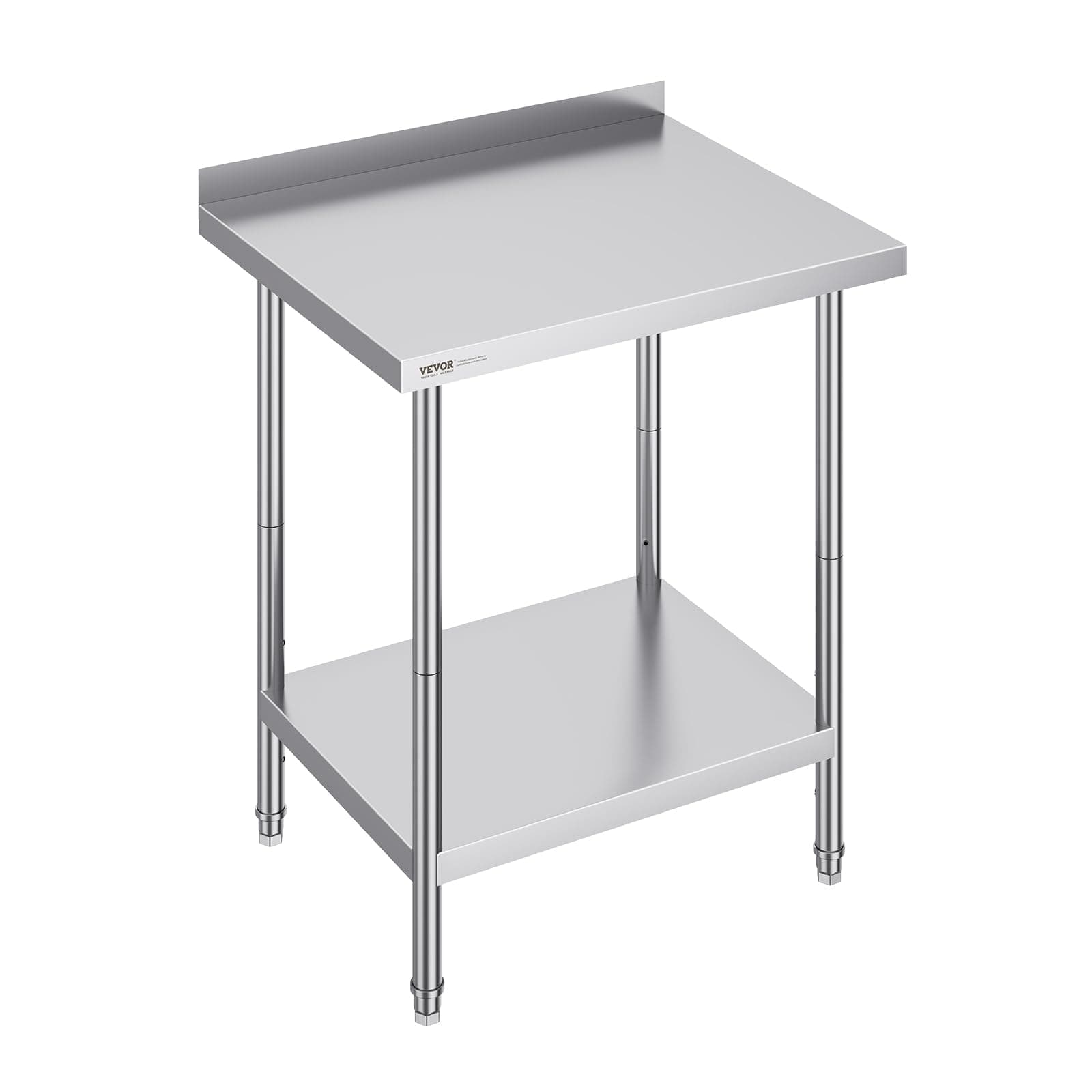 VEVOR Stainless Steel Prep Table, 30 x 24 x 35 Inch, 440lbs Load Capacity Heavy Duty Metal Worktable with Backsplash and Adjustable Undershelf, Commercial Workstation for Kitchen Restaurant