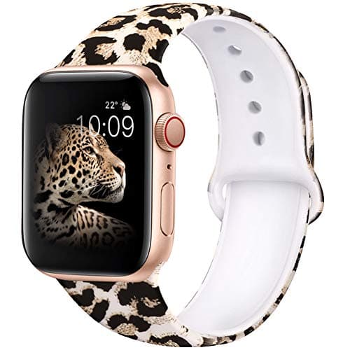EXCHAR Compatible with Apple Watch Band 40mm 38mm Fadeless Pattern Printed Floral Bands Silicone Replacement Band for iWatch Series 6/5/4/3/2/1 for Women Men M/L Leopard 01